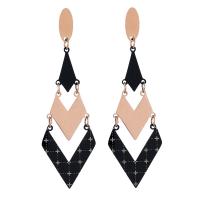 Titanium Steel  Earring, Rhombus, plated, for woman & hollow, black, 12x70mm, Sold By Pair