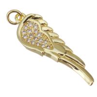 Cubic Zirconia Micro Pave Brass Pendant, Wing Shape, gold color plated, micro pave cubic zirconia, 8x26x2mm, Hole:Approx 2.5mm, 20PCs/Lot, Sold By Lot