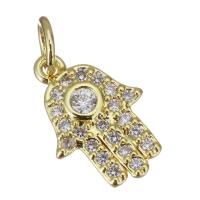 Cubic Zirconia Micro Pave Brass Pendant, Hand, gold color plated, micro pave cubic zirconia, 9x13x2mm, Hole:Approx 3.5mm, 20PCs/Lot, Sold By Lot