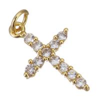 Cubic Zirconia Micro Pave Brass Pendant, Cross, gold color plated, micro pave cubic zirconia, 10x17x2.50mm, Hole:Approx 2.5mm, 20PCs/Lot, Sold By Lot