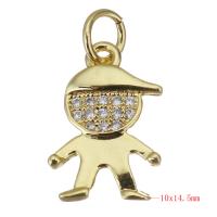 Cubic Zirconia Micro Pave Brass Pendant, Boy, gold color plated, micro pave cubic zirconia, 10x14.50x2mm, Hole:Approx 2.5mm, 20PCs/Lot, Sold By Lot