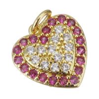 Cubic Zirconia Micro Pave Brass Pendant, Heart, gold color plated, micro pave cubic zirconia, 12.50x13x3mm, Hole:Approx 3mm, 20PCs/Lot, Sold By Lot