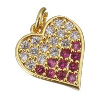 Cubic Zirconia Micro Pave Brass Pendant, Heart, gold color plated, micro pave cubic zirconia, 11x13x2mm, Hole:Approx 2.5mm, 20PCs/Lot, Sold By Lot