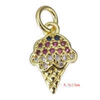 Cubic Zirconia Micro Pave Brass Pendant, Ice Cream, gold color plated, micro pave cubic zirconia, 8.50x13x2.50mm, Hole:Approx 3.5mm, 20PCs/Lot, Sold By Lot