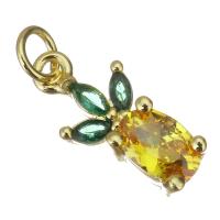 Cubic Zirconia Micro Pave Brass Pendant, Pineapple, gold color plated, micro pave cubic zirconia, yellow, 6.50x14x4mm, Hole:Approx 2.5mm, 20PCs/Lot, Sold By Lot