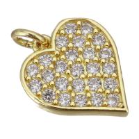 Cubic Zirconia Micro Pave Brass Pendant, Heart, gold color plated, micro pave cubic zirconia, 11x13x2mm, Hole:Approx 2.5mm, 20PCs/Lot, Sold By Lot