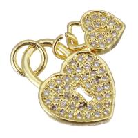 Cubic Zirconia Micro Pave Brass Pendant, Heart, gold color plated, micro pave cubic zirconia, 10x15x2mm,6x8x2mm, Hole:Approx 3mm, 10PCs/Lot, Sold By Lot