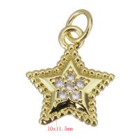 Cubic Zirconia Micro Pave Brass Pendant, Star, gold color plated, micro pave cubic zirconia, 10x11.50x2mm, Hole:Approx 2.5mm, 20PCs/Lot, Sold By Lot