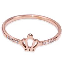 Titantium Steel fingerring, Titanium Stål, Crown, forgyldt, mode smykker & for kvinde & med rhinestone, rosa guld farve, Solgt af PC