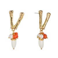 Zinc Alloy Drop Earrings with Natural Stone gold color plated for woman white nickel lead & cadmium free Sold By Bag