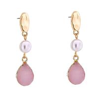 Zinc Alloy Drop Earrings with Ice Quartz Agate & Freshwater Pearl gold color plated for woman purple nickel lead & cadmium free Sold By Bag
