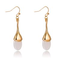 Tibetan Style Drop Earrings, with Freshwater Pearl, gold color plated, for woman, white, nickel, lead & cadmium free, 10x46mm, 2Pairs/Bag, Sold By Bag