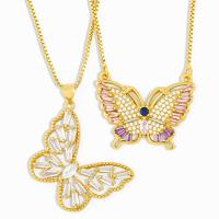Cubic Zircon Micro Pave Brass Necklace with Cubic Zirconia Butterfly 18K gold plated fashion jewelry & for woman golden nickel lead & cadmium free 450+50*23*29mm Sold By Strand