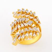Messing Manchet Finger Ring, met Cubic Zirconia, Blad, 18K verguld, mode sieraden & voor vrouw, gouden, nikkel, lood en cadmium vrij, 28mm, Verkocht door Strand