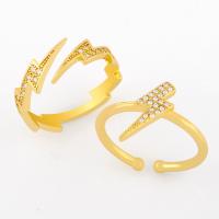 cobre Cuff Ring Finger, with zircone em forma de cubo, Símbolo de relâmpago, 18K banhado a ouro, joias de moda & para mulher, dourado, níquel, chumbo e cádmio livre, vendido por PC