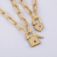 Cubic Zircon Micro Pave Brass Necklace with Cubic Zirconia Lock 18K gold plated fashion jewelry & for woman golden nickel lead & cadmium free 500+50*25*15mm Sold By Strand