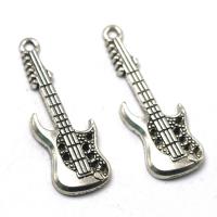 Musical Instrument Shaped Tibetan Style Pendants, Guitar, antique silver color plated, vintage, nickel, lead & cadmium free, 36x13x2.70mm, Sold By PC