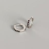 925 Sterling Silver Huggie Hoop Earring plated & micro pave cubic zirconia & for woman 7mm 1.5mm Sold By Pair