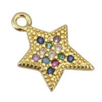 Cubic Zirconia Micro Pave Brass Pendant, Star, gold color plated, micro pave cubic zirconia, 9x13x2mm, Hole:Approx 1.5mm, 20PCs/Lot, Sold By Lot