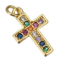 Cubic Zirconia Micro Pave Brass Pendant, Cross, gold color plated, micro pave cubic zirconia, 10x15x1.50mm, Hole:Approx 2.5mm, 20PCs/Lot, Sold By Lot