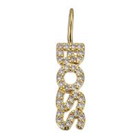 Cubic Zirconia Micro Pave Brass Pendant, Alphabet Letter, gold color plated, micro pave cubic zirconia & hollow, 5x22x4.50mm, Hole:Approx 2.5x4mm, 20PCs/Lot, Sold By Lot