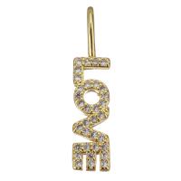 Cubic Zirconia Micro Pave Brass Pendant, Alphabet Letter, gold color plated, micro pave cubic zirconia & hollow, 5x24x4.50mm, Hole:Approx 2.5x4mm, 20PCs/Lot, Sold By Lot