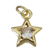 Cubic Zirconia Micro Pave Brass Pendant, Star, gold color plated, micro pave cubic zirconia, 9x11x3mm, Hole:Approx 2.5mm, 20PCs/Lot, Sold By Lot