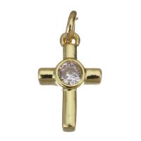 Cubic Zirconia Micro Pave Brass Pendant, Cross, gold color plated, micro pave cubic zirconia, 7.50x12.50x2mm, Hole:Approx 2.5mm, 30PCs/Lot, Sold By Lot