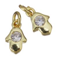 Cubic Zirconia Micro Pave Brass Pendant, Hand, gold color plated, micro pave cubic zirconia, 5.50x9x2.50mm, Hole:Approx 2.5mm, 30PCs/Lot, Sold By Lot