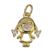 Cubic Zirconia Micro Pave Brass Pendant, Girl, gold color plated, micro pave cubic zirconia, 9.50x11.50x3.50mm, Hole:Approx 2.5mm, 20PCs/Lot, Sold By Lot