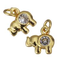 Cubic Zirconia Micro Pave Brass Pendant, Elephant, gold color plated, micro pave cubic zirconia, 8x8.50x2mm, Hole:Approx 2.5mm, 30PCs/Lot, Sold By Lot