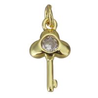 Cubic Zirconia Micro Pave Brass Pendant, Key, gold color plated, micro pave cubic zirconia, 7x13x2mm, Hole:Approx 2.5mm, 30PCs/Lot, Sold By Lot