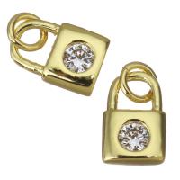 Cubic Zirconia Micro Pave Brass Pendant, Lock, gold color plated, micro pave cubic zirconia, 6x9x2mm, Hole:Approx 2.5mm, 30PCs/Lot, Sold By Lot