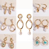 Zinc Alloy Drop Earrings with Freshwater Pearl gold color plated & for woman nickel lead & cadmium free Sold By Bag