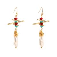 Tibetan Style Drop Earrings, with Freshwater Pearl, gold color plated, for woman, white, nickel, lead & cadmium free, 23x53mm, 2Pairs/Bag, Sold By Bag