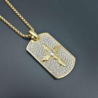 Stainless Steel Pendants, Titanium Steel, with Rhinestone, Square, plated, fashion jewelry & Unisex & with rhinestone, golden, nickel, lead & cadmium free, 55.5*28mm, Sold By PC