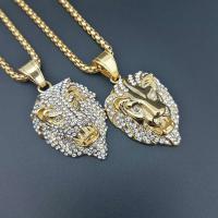 Stainless Steel Pendants, 316 Stainless Steel, with Rhinestone, Lion, plated, fashion jewelry & Unisex & with rhinestone, golden, nickel, lead & cadmium free, 48*26mm, Sold By PC