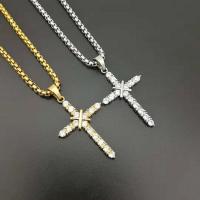 Titanium Steel Pendants with Cubic Zirconia Cross plated fashion jewelry & Unisex & with cubic zirconia 45*25mm Sold By PC