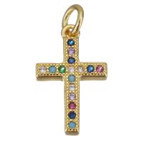 Cubic Zirconia Micro Pave Brass Pendant, Cross, gold color plated, micro pave cubic zirconia, 10x17x2.50mm, Hole:Approx 3mm, 20PCs/Lot, Sold By Lot
