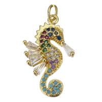 Cubic Zirconia Micro Pave Brass Pendant, Seahorse, gold color plated, micro pave cubic zirconia, 12x20x3mm, 20PCs/Lot, Sold By Lot
