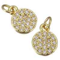 Cubic Zirconia Micro Pave Brass Pendant, Round, gold color plated, micro pave cubic zirconia, 7.50x10x1.50mm, Hole:Approx 2.5mm, 20PCs/Lot, Sold By Lot