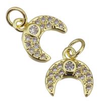 Cubic Zirconia Micro Pave Brass Pendant, Moon, gold color plated, micro pave cubic zirconia, 8.50x9x2mm, Hole:Approx 2.5mm, 20PCs/Lot, Sold By Lot