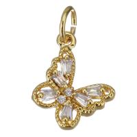 Cubic Zirconia Micro Pave Brass Pendant, Butterfly, gold color plated, micro pave cubic zirconia, 11x13x3mm, Hole:Approx 3.5mm, 20PCs/Lot, Sold By Lot