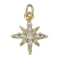 Cubic Zirconia Micro Pave Brass Pendant, Eight Point Star, gold color plated, micro pave cubic zirconia, 11x13x3mm, Hole:Approx 2.5mm, 20PCs/Lot, Sold By Lot