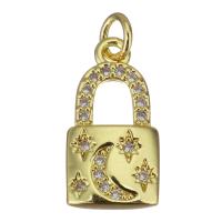 Cubic Zirconia Micro Pave Brass Pendant, Lock, gold color plated, micro pave cubic zirconia, 8x15x2.50mm, Hole:Approx 2.5mm, 20PCs/Lot, Sold By Lot