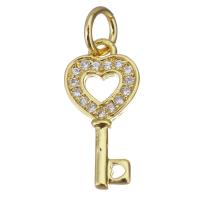 Cubic Zirconia Micro Pave Brass Pendant Key gold color plated micro pave cubic zirconia Approx 2.5mm Sold By Lot