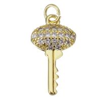 Cubic Zirconia Micro Pave Brass Pendant, Key, gold color plated, micro pave cubic zirconia, 9x17x3mm, Hole:Approx 2.5mm, 20PCs/Lot, Sold By Lot