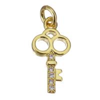 Cubic Zirconia Micro Pave Brass Pendant, Key, gold color plated, micro pave cubic zirconia, 7x14.50x2mm, Hole:Approx 2.5mm, 20PCs/Lot, Sold By Lot