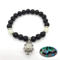 Gemstone Black Lava Beads & Night-Light Stone Bracelets with Flower Alloy Charms plated fashion jewelry & luminated 8MM Inner Approx 55mm Sold By Strand
