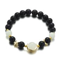 Natural Blue Goldstone Bracelets, Alloy, with Night-Light Stone & Blue Goldstone, fashion jewelry & luminated, more colors for choice, 8MM, Inner Diameter:Approx 55mm, Sold By Strand